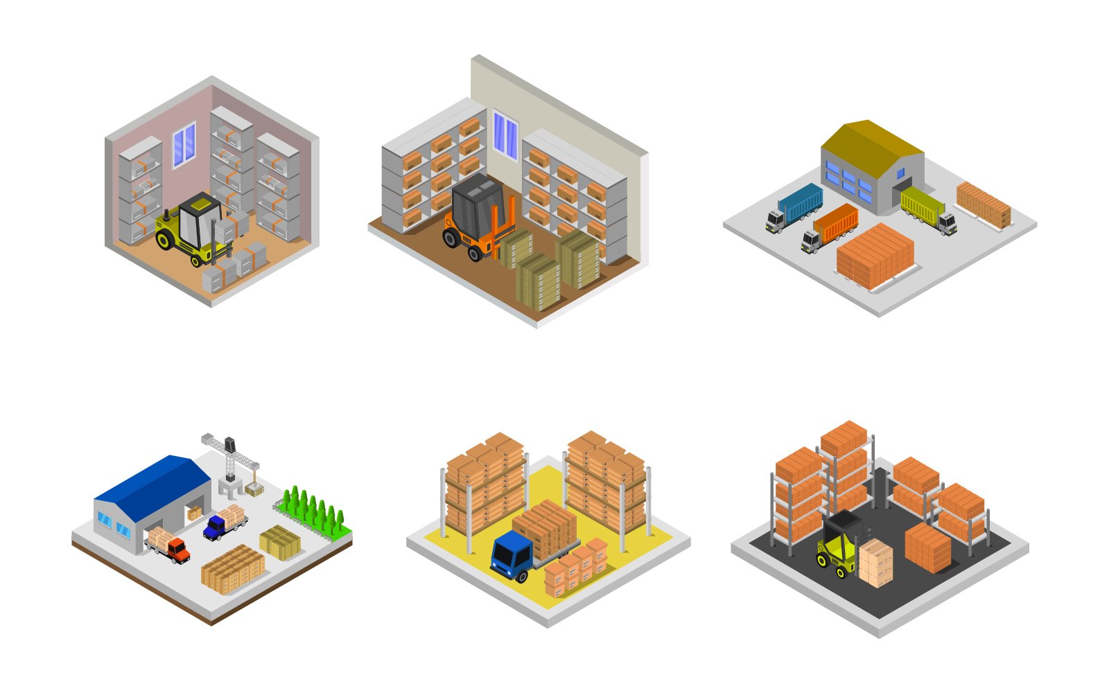 Isometric Warehouse Set - Vector Image