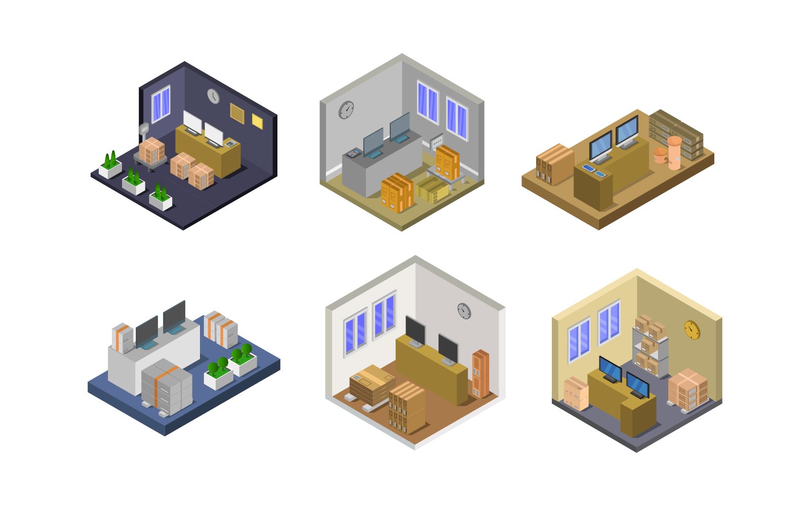 Isometric Postal Office Set - Vector Image