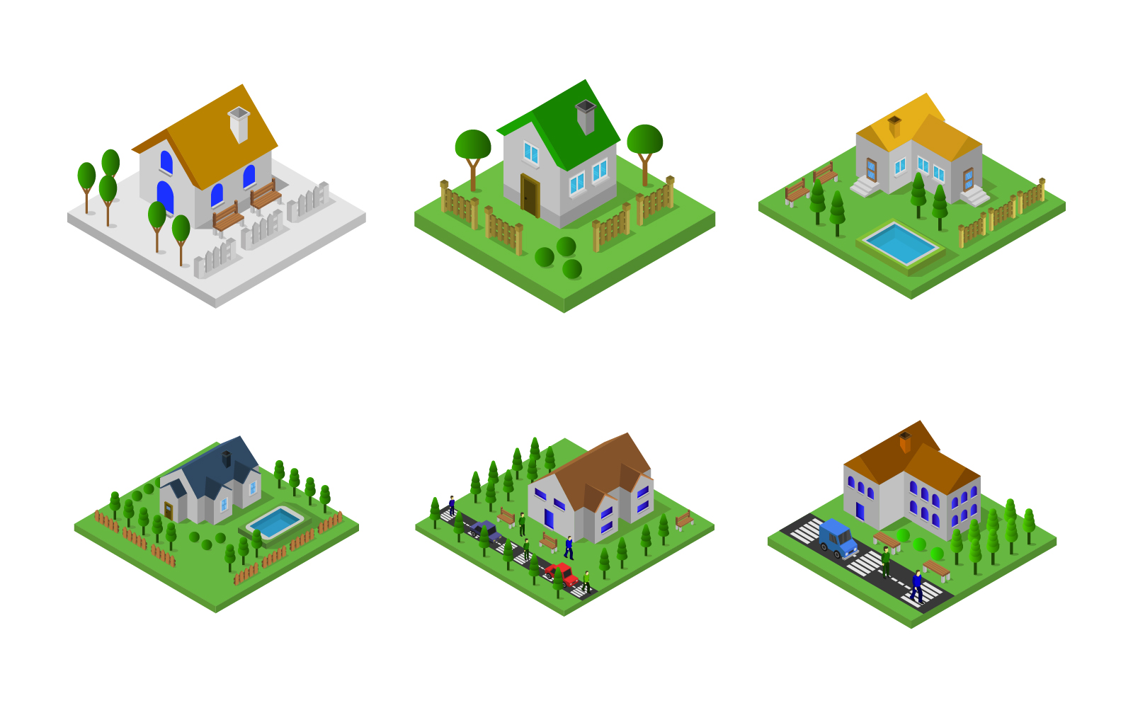 Set Of Isometric Houses On White Background - Vector Image