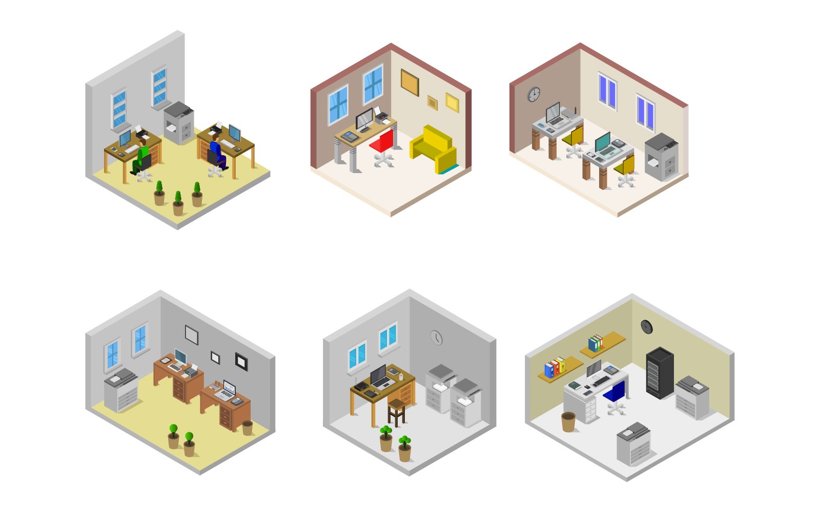 Isometric Office Room Set - Vector Image