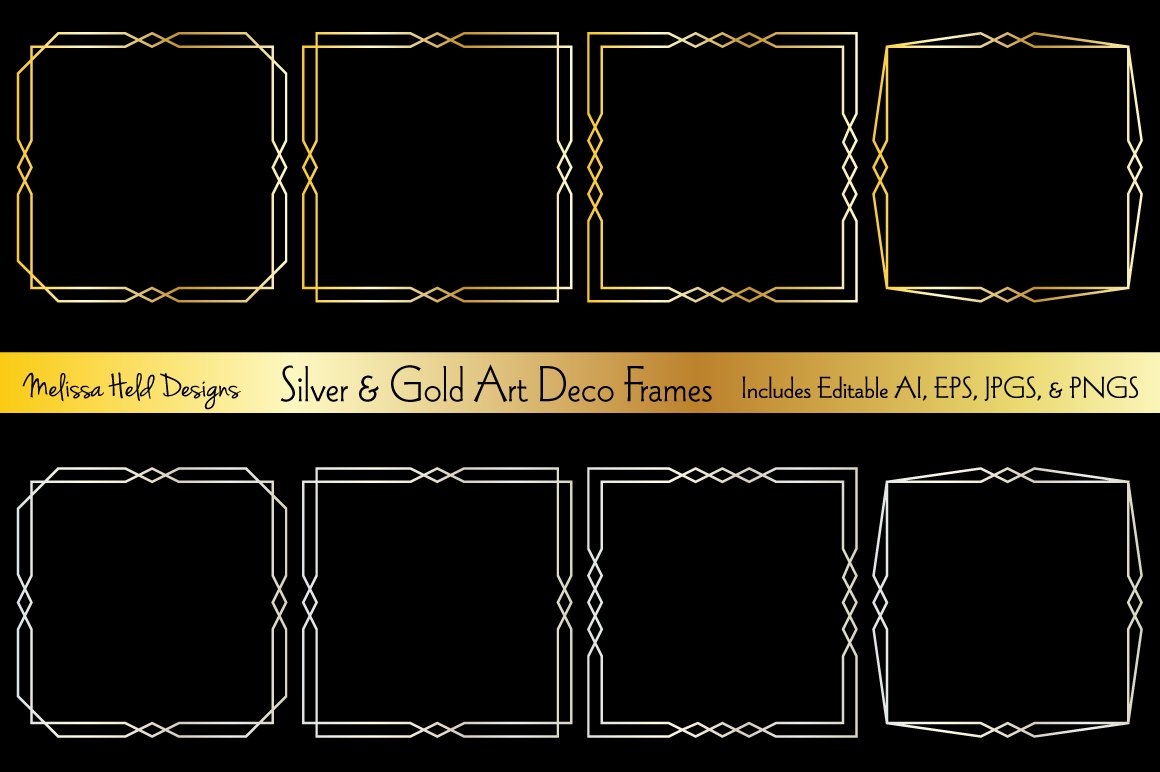 Art Deco Silver and Gold Frames - Vector Image