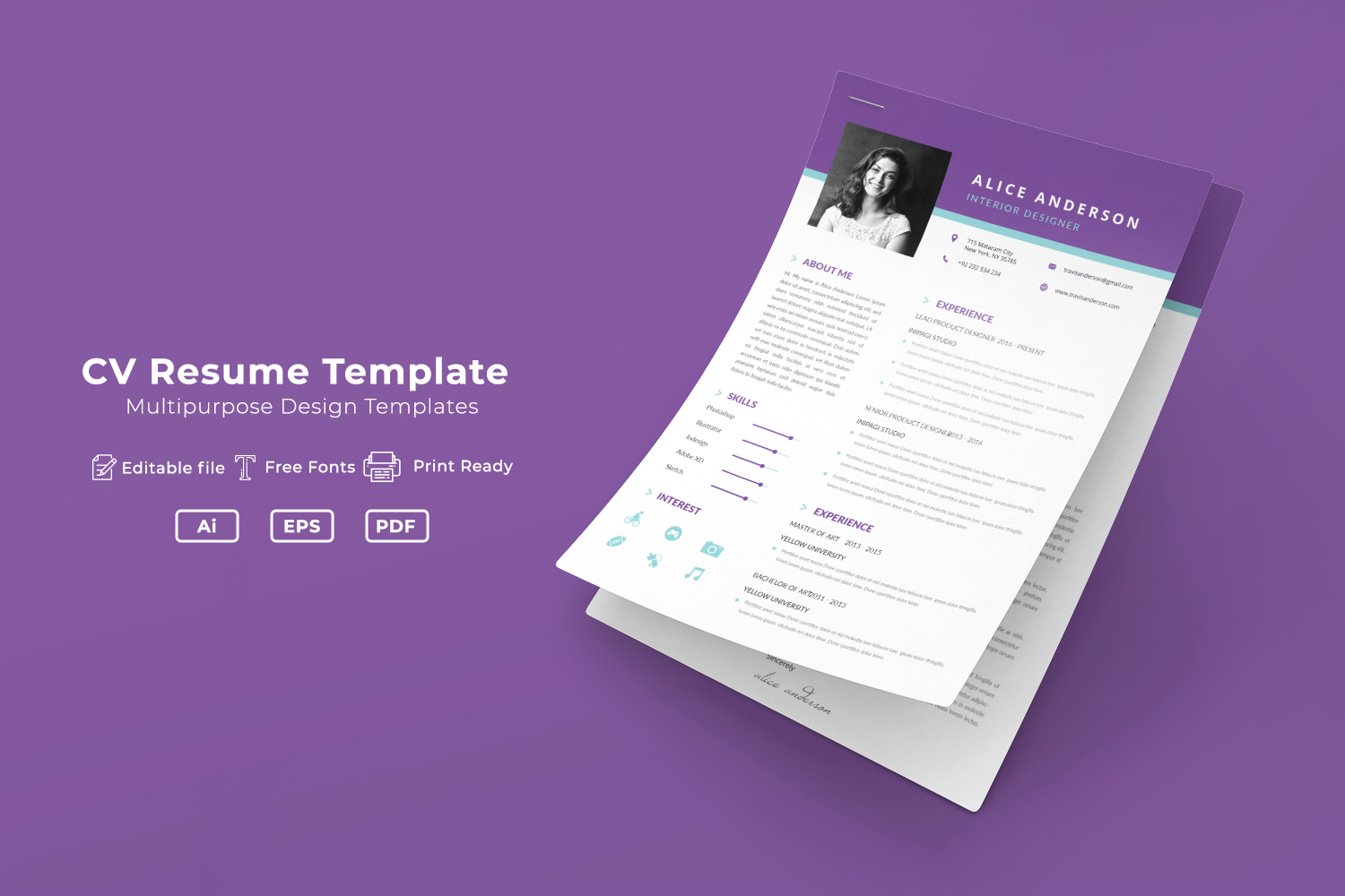 Clean and creative Alice CV Resume Template