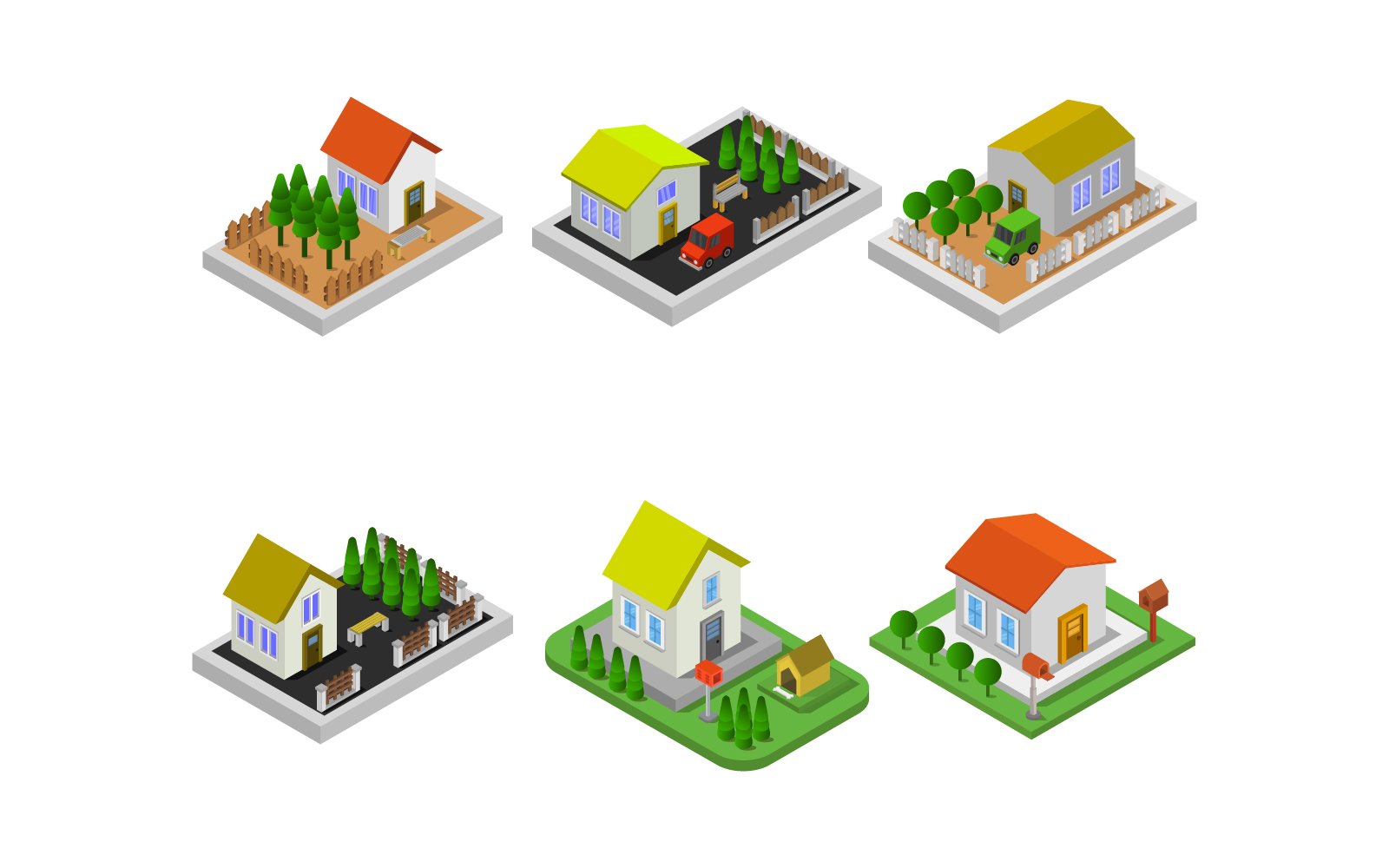 Set Of Isometric Houses - Vector Image