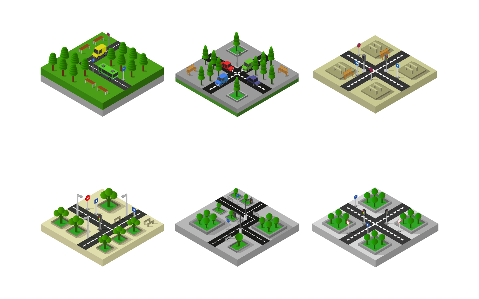 Isometric Road Crossing Set - Vector Image