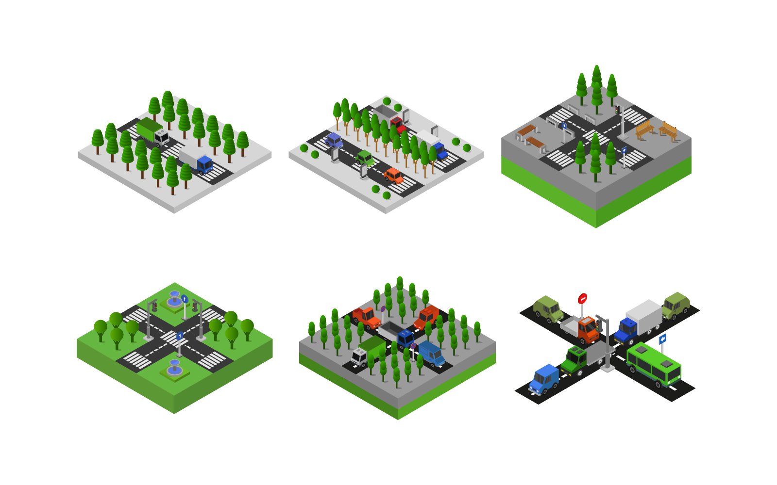 Isometric Road Crossing Set - Vector Image