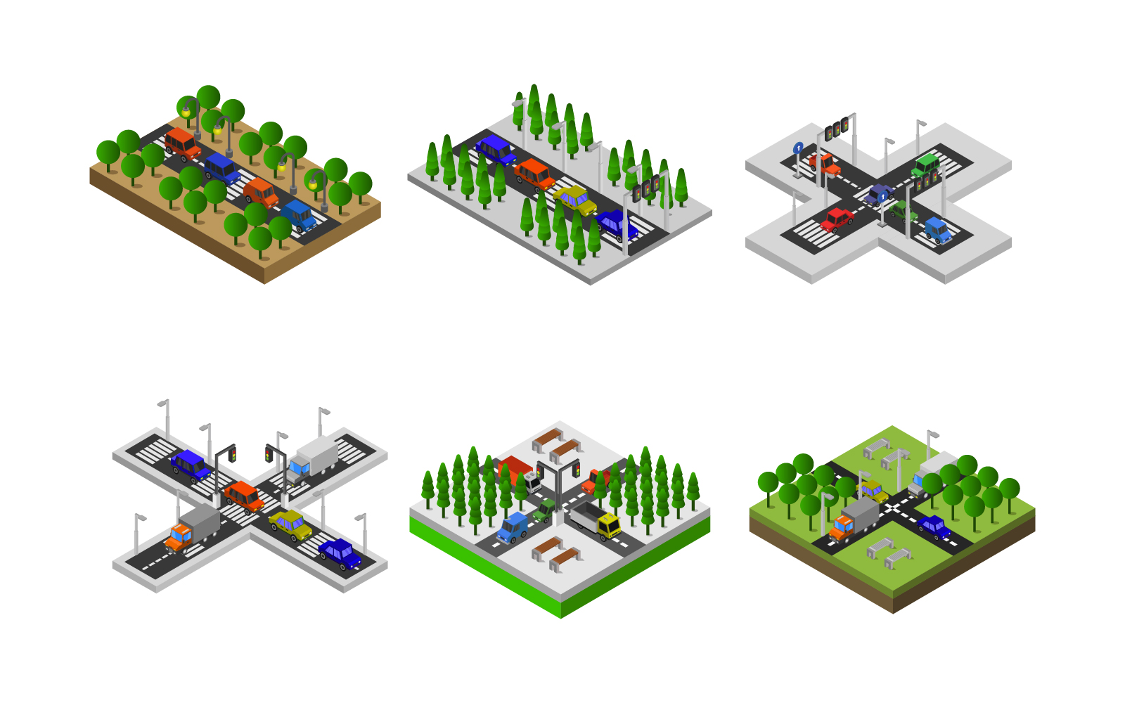 Isometric Road Crossing Set - Vector Image