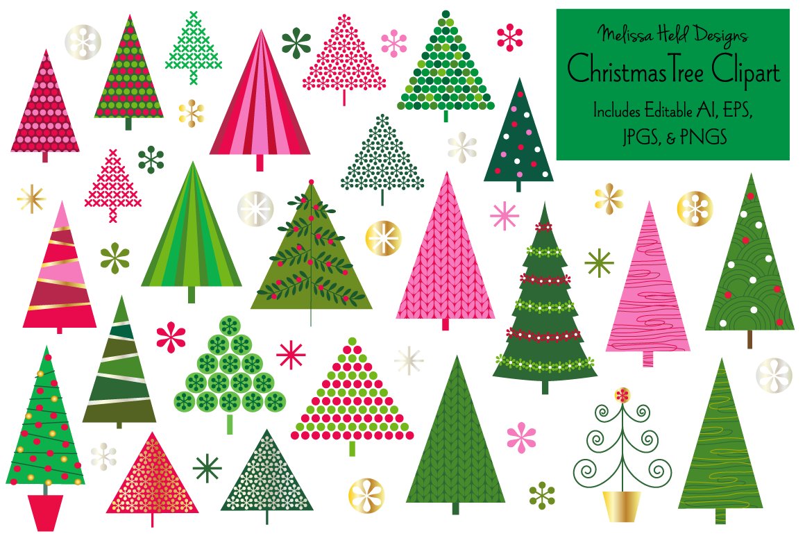 Christmas Trees Vector Clipart - Illustration