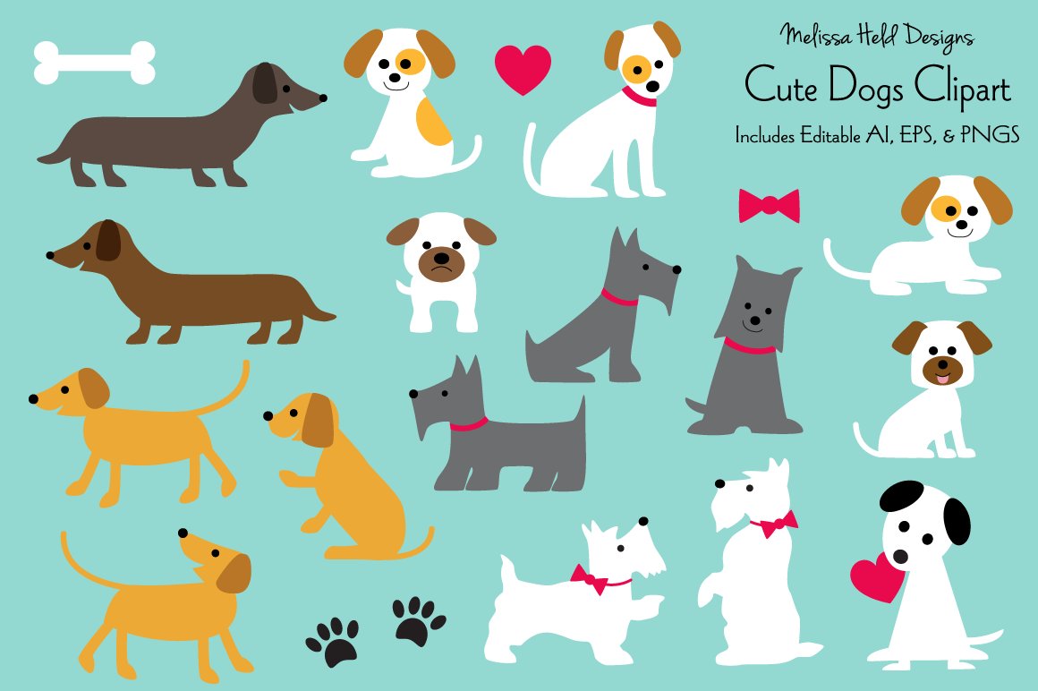 Cute Dogs Vector Clipart - Illustration