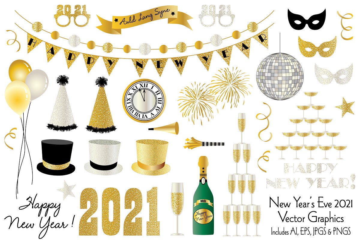 New Year's Eve 2021 Vector Clipart Graphics - Illustration