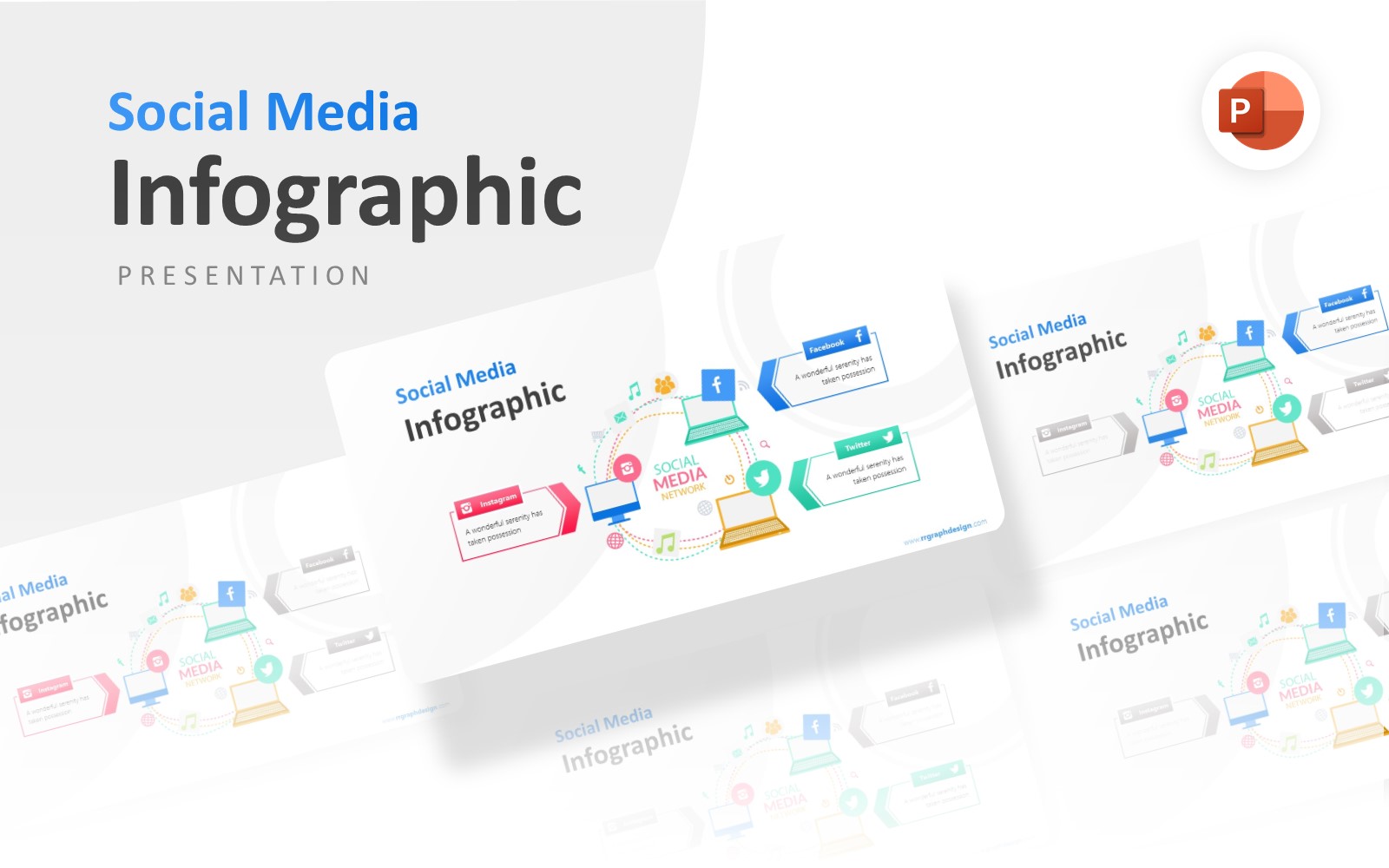 Laptop Illustration With Social Media Infographic Presentation PowerPoint template