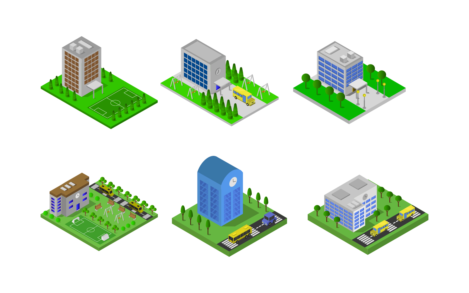 Isometric Schools Set - Vector Image