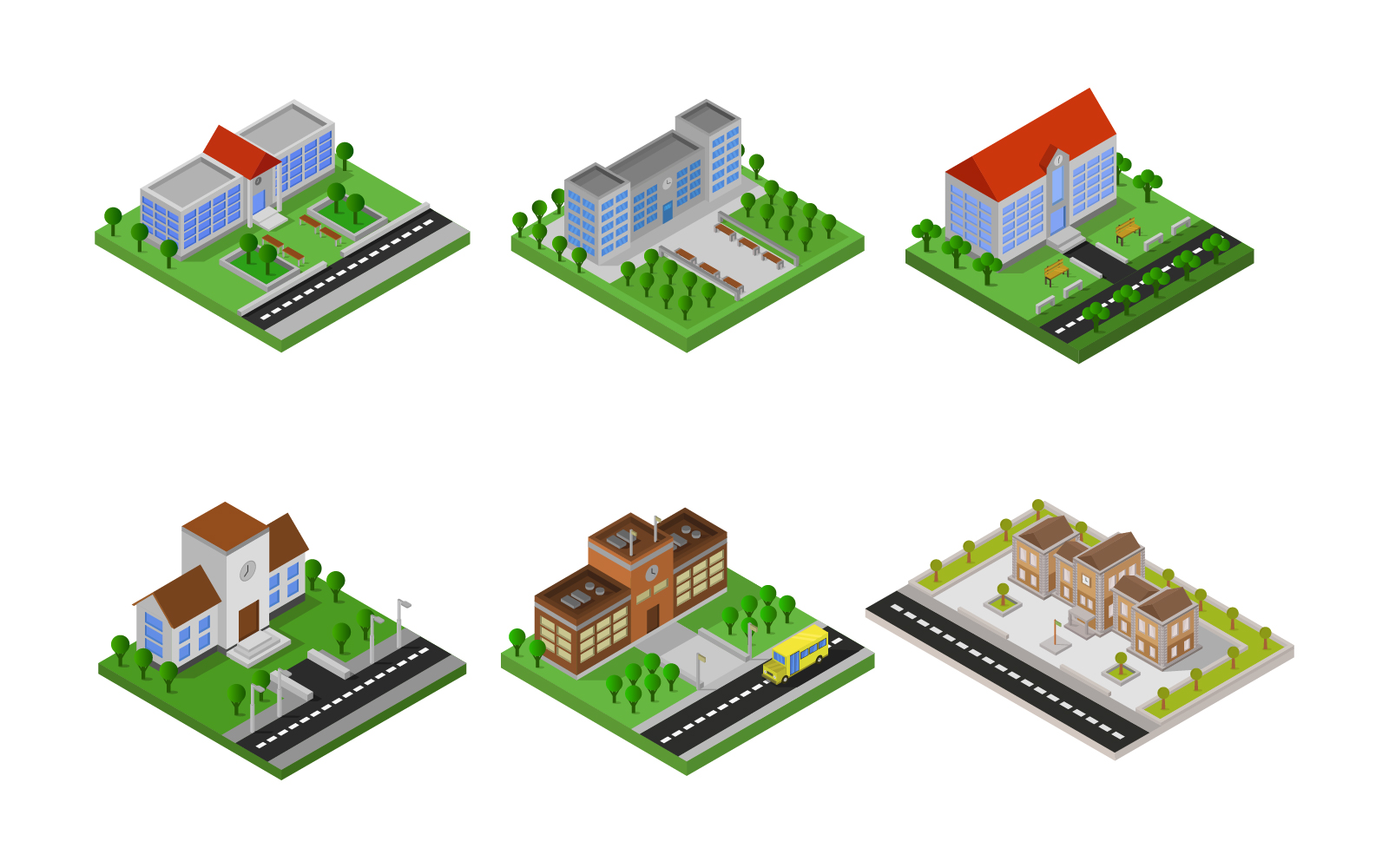 Isometric Schools Set - Vector Image