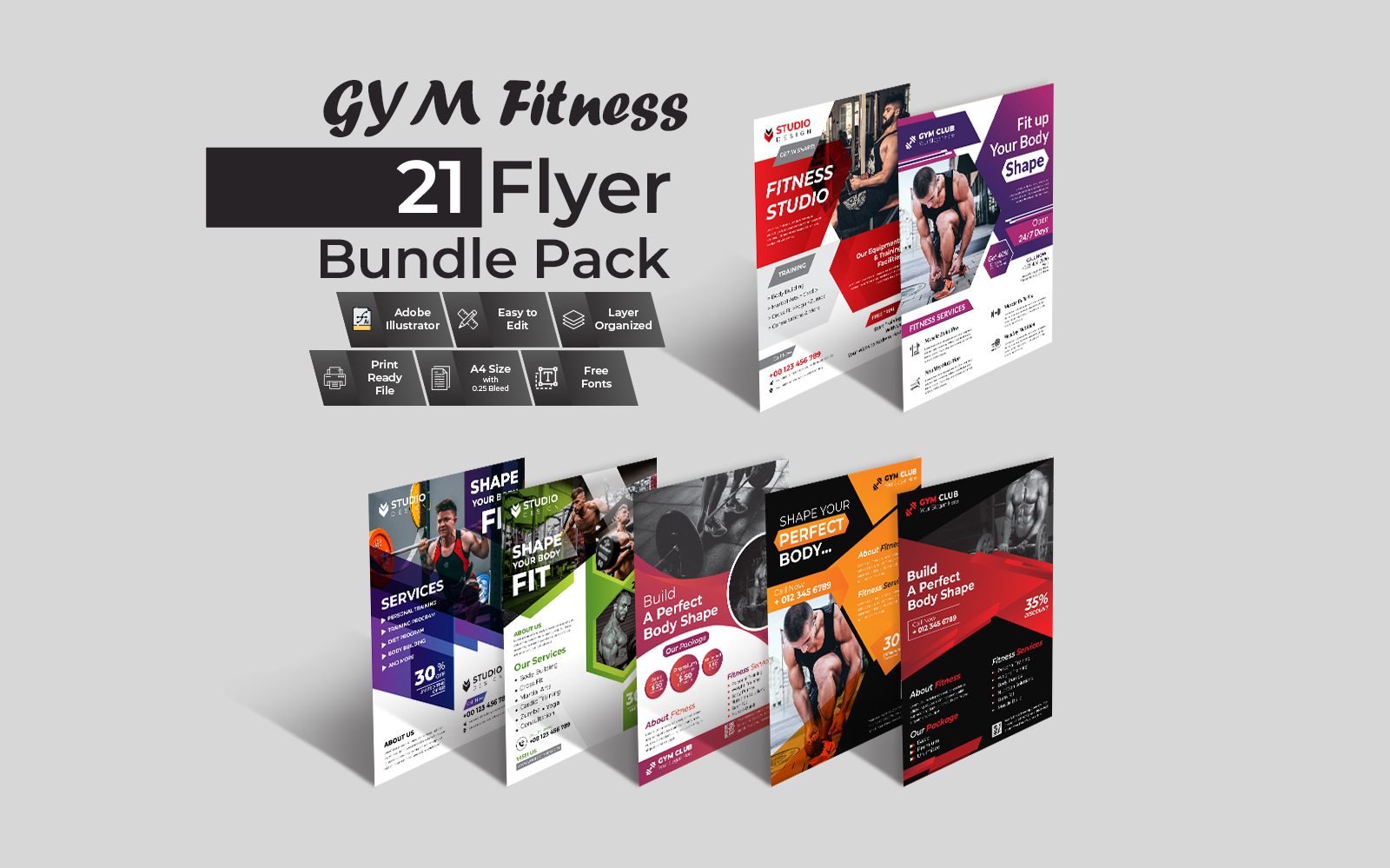 Modern GYM Fitness Flyer Collection - Corporate Identity Template