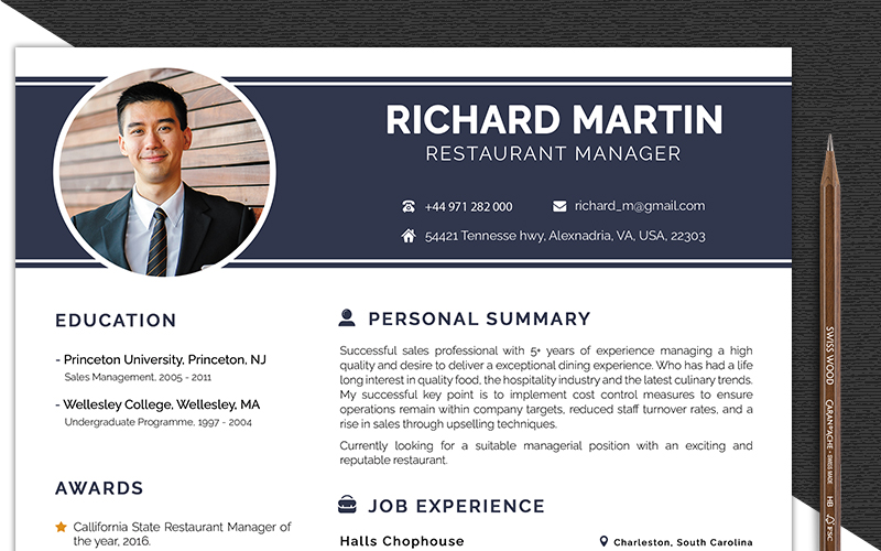 Richard Martin - Restaurant Manager Resume Template