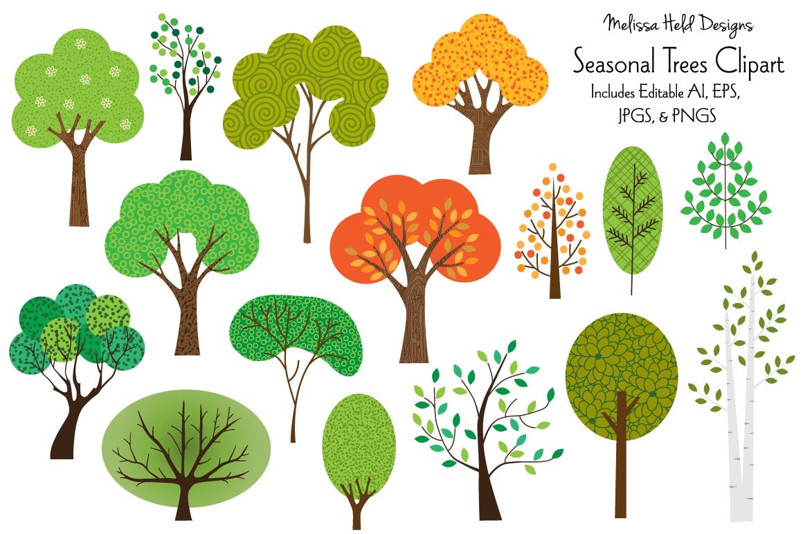 Seasonal Trees Vector Clipart - Illustration