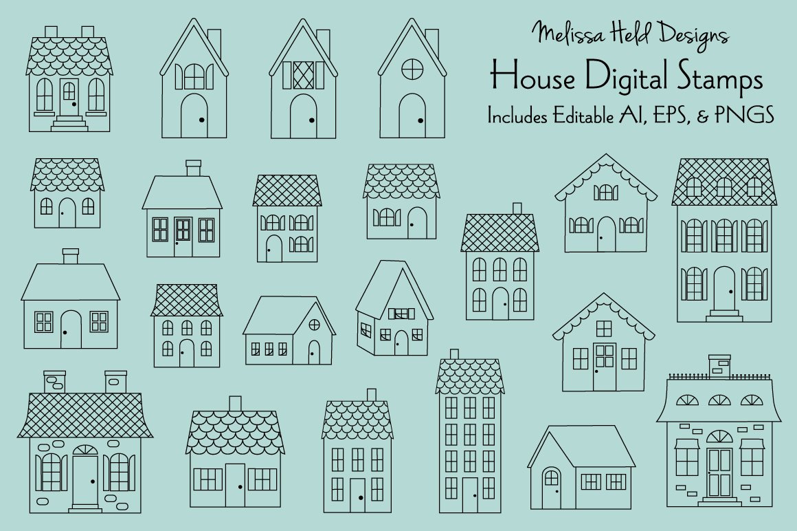 House Digital Stamps Vector - Illustration