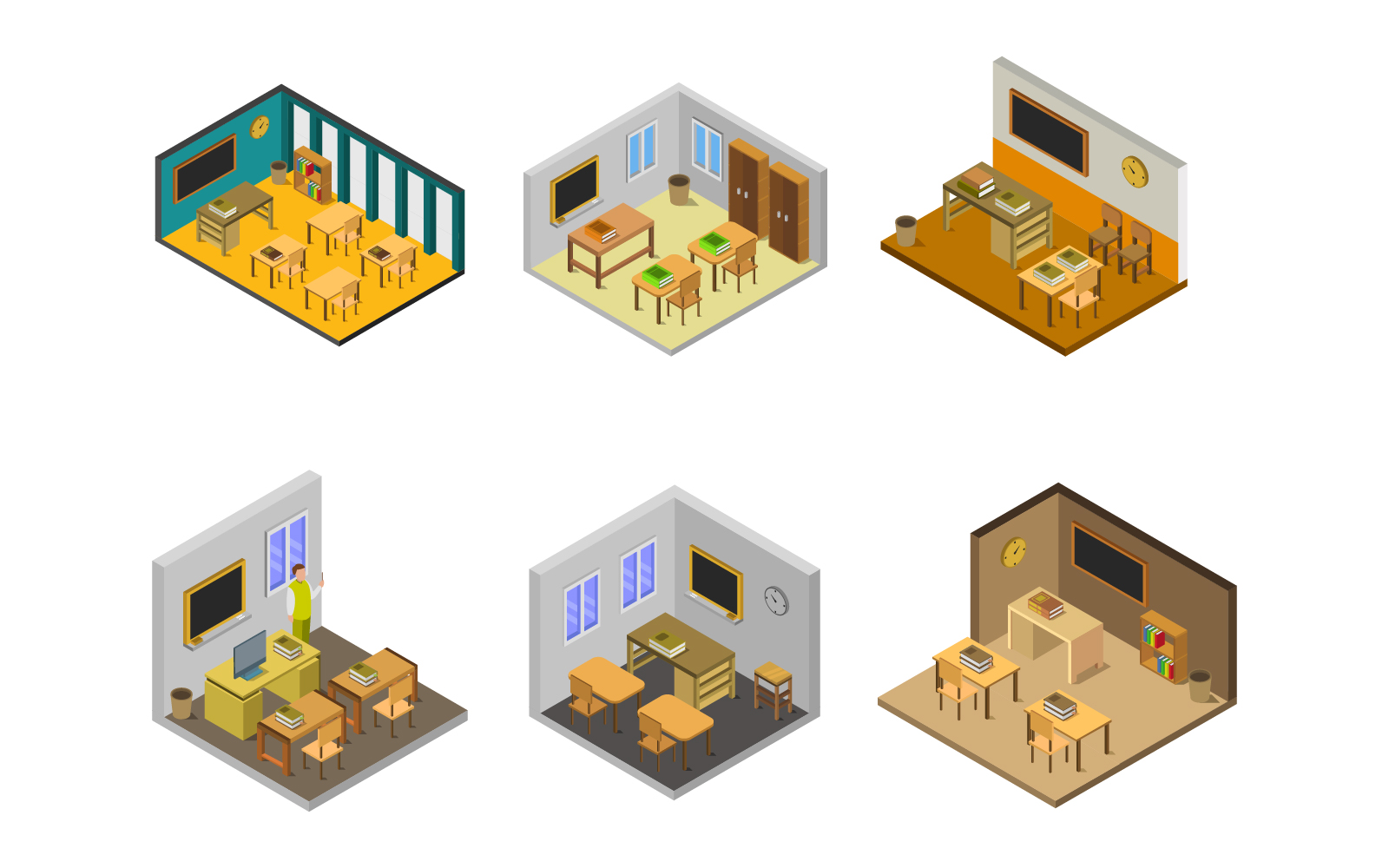 Isometric School Room Set On White Background - Vector Image