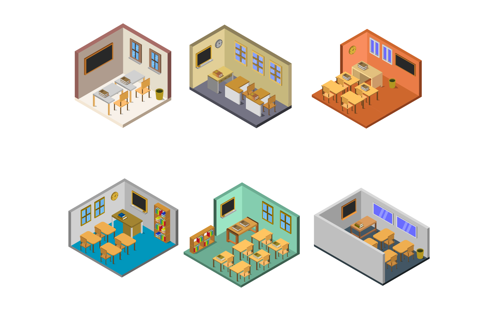 Isometric School Room Set - Vector Image