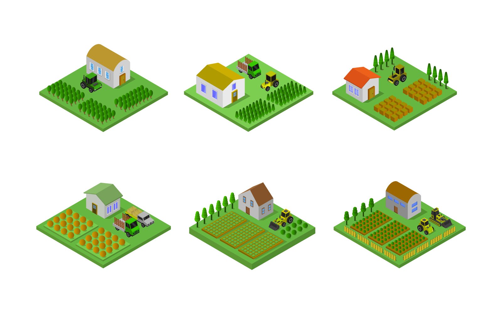 Set Of Isometric Farms - Vector Image