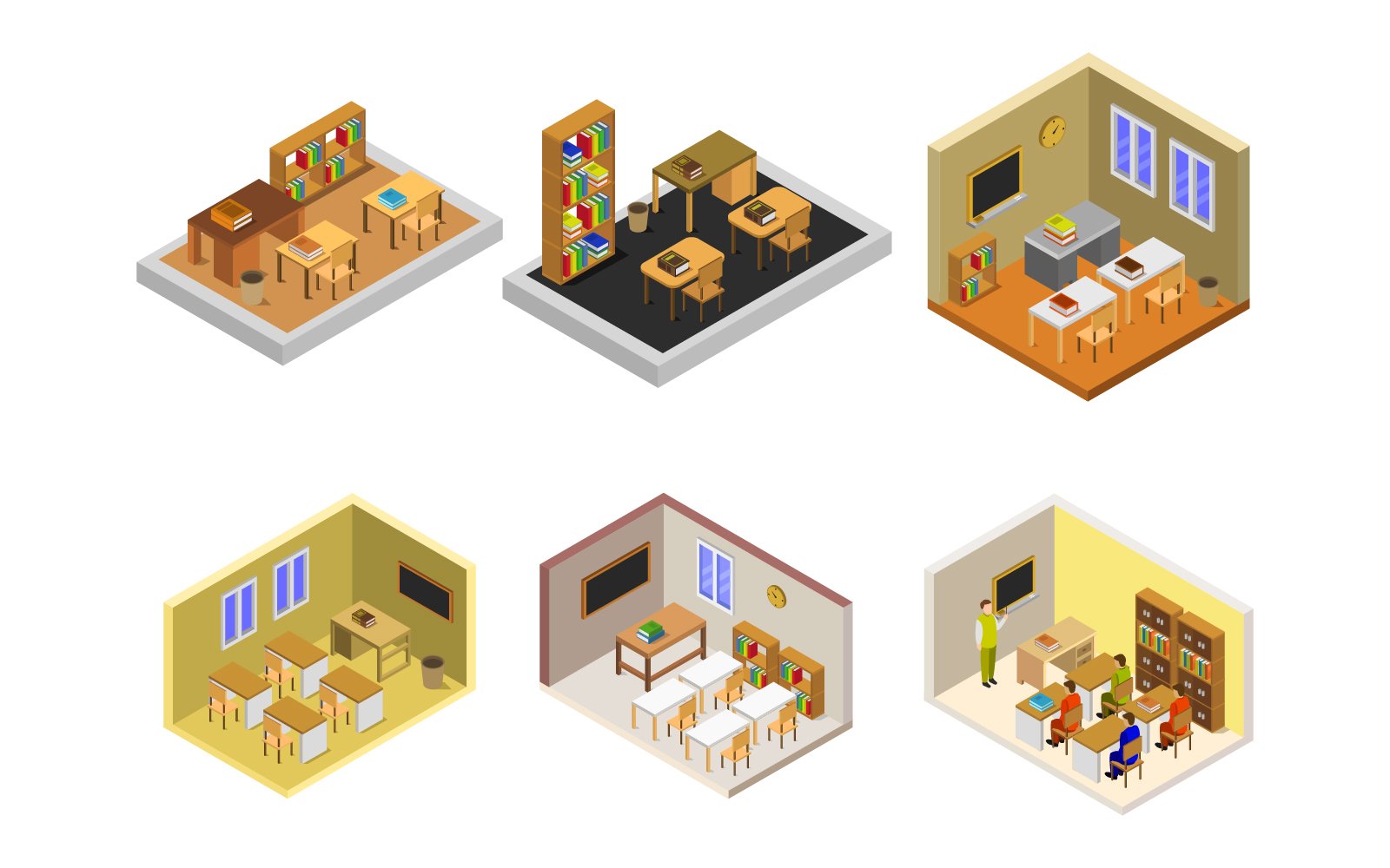 Isometric School Room Set - Vector Image