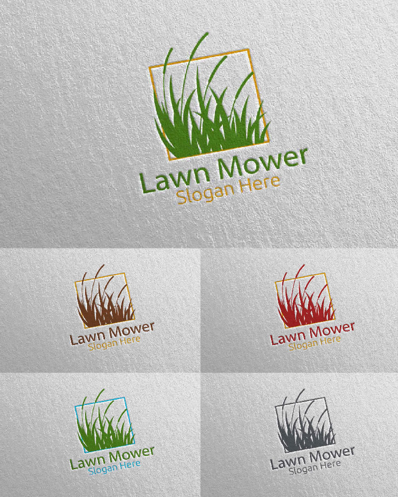 Lawn Mower Gardener Mowing 10 Logo Template
