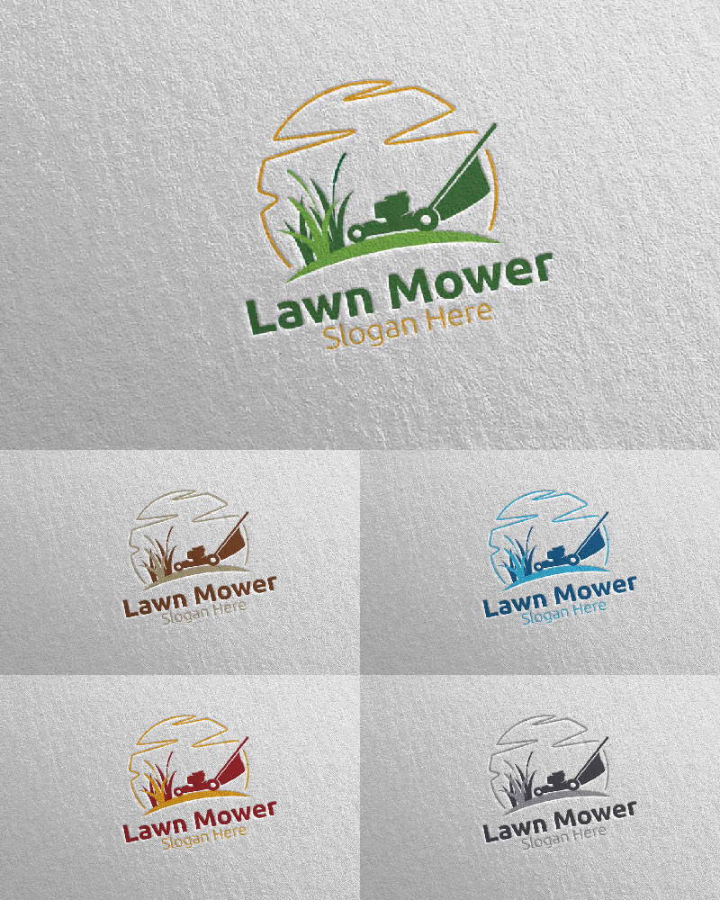 Lawn Mower Gardener Mowing 2 Logo Template