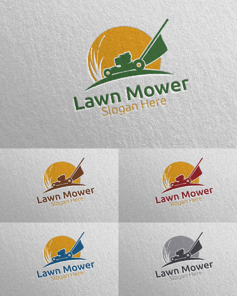 Lawn Mower Gardener Mowing 5 Logo Template