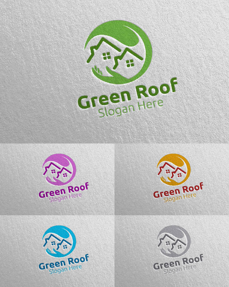 Real estate Green Roofing 55 Logo Template