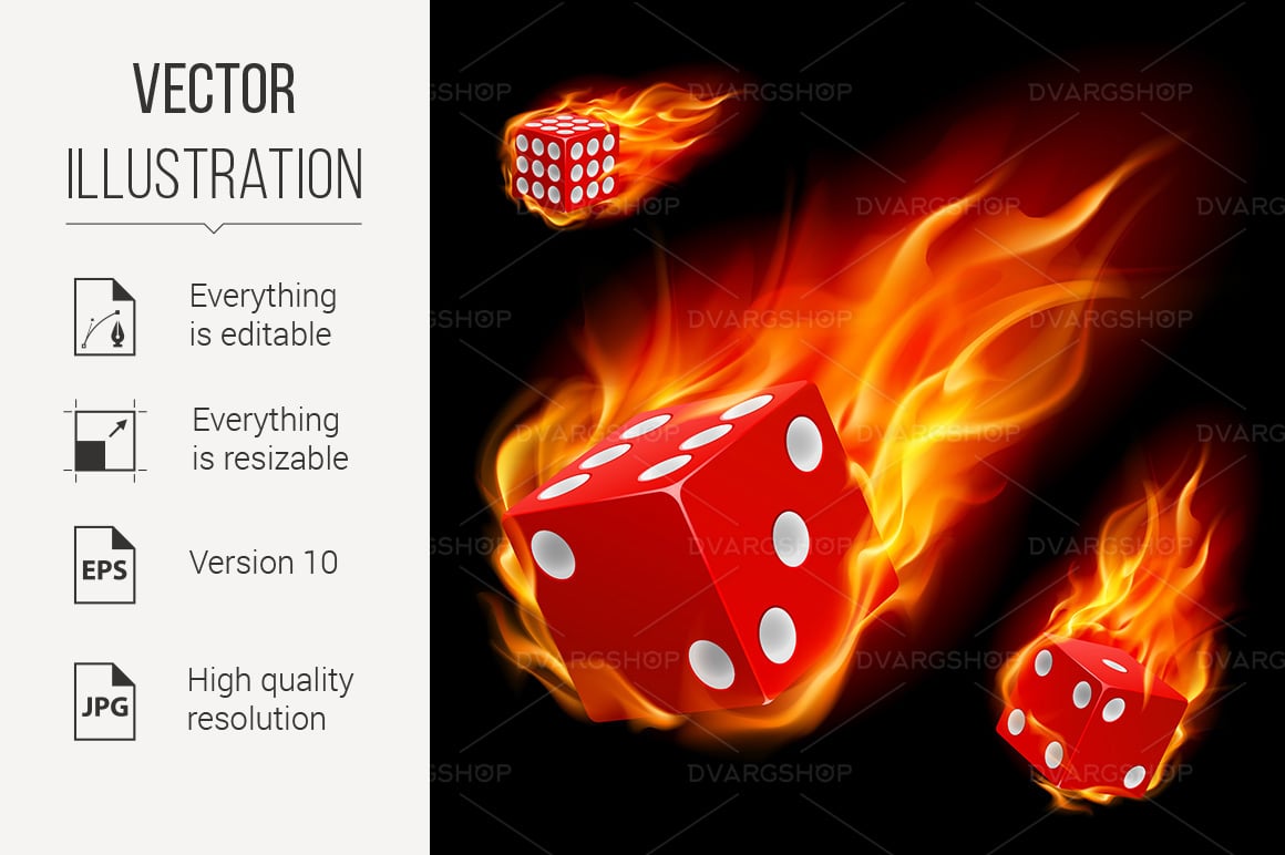 Dice in fire - Vector Image