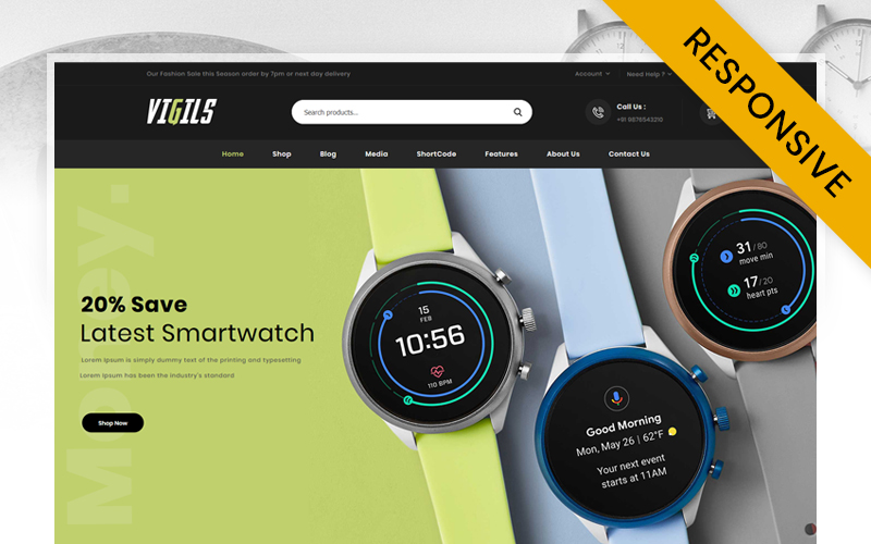 Vigils - Smart Wearable & Digital Watch Store Elementor WooCommerce Responsive Theme