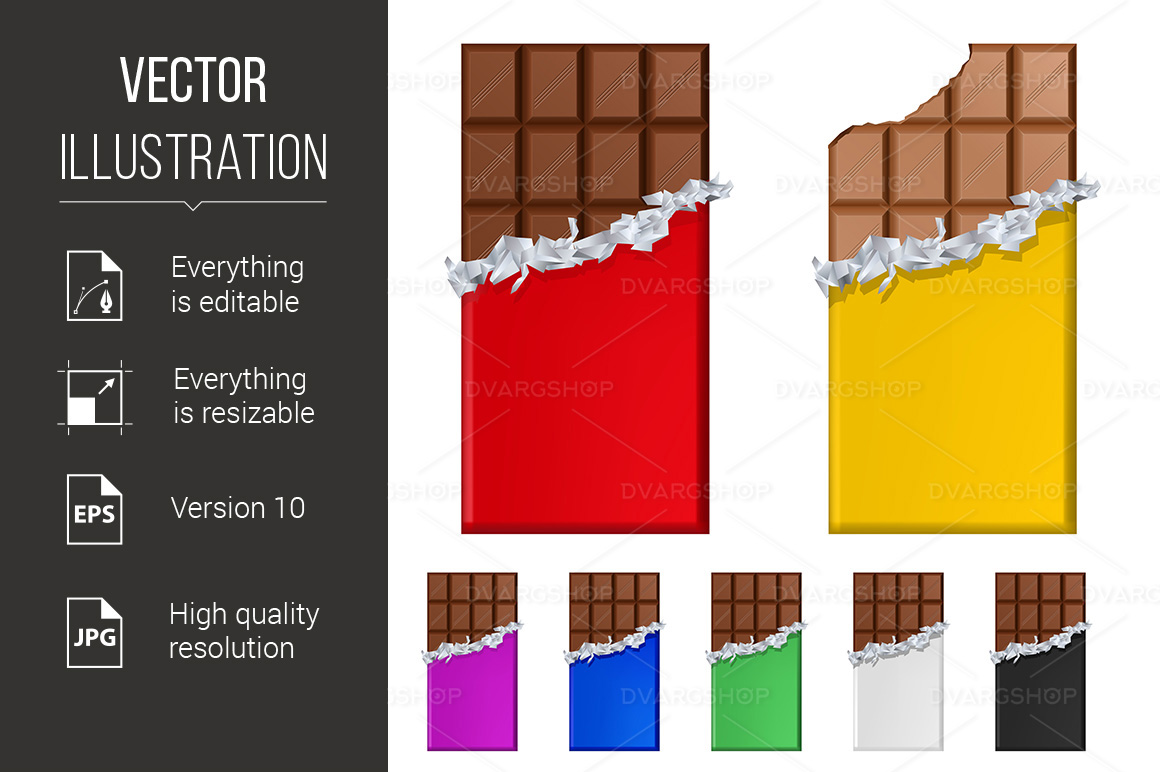 Set of Chocolate Bars in Colorful Wrappers - Vector Image