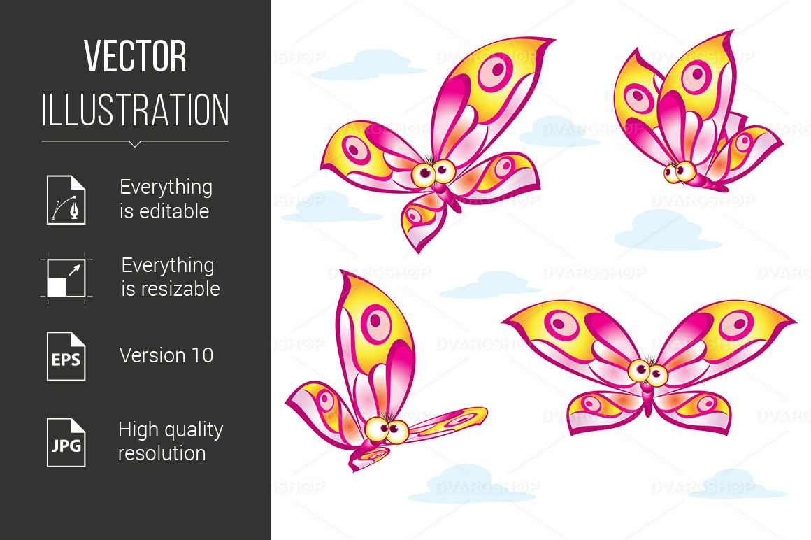 Cartoon Colorful Butterflies - Vector Image