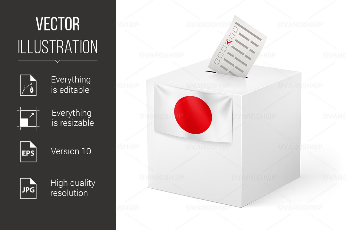 Ballot Box with Voicing Paper Japan - Vector Image