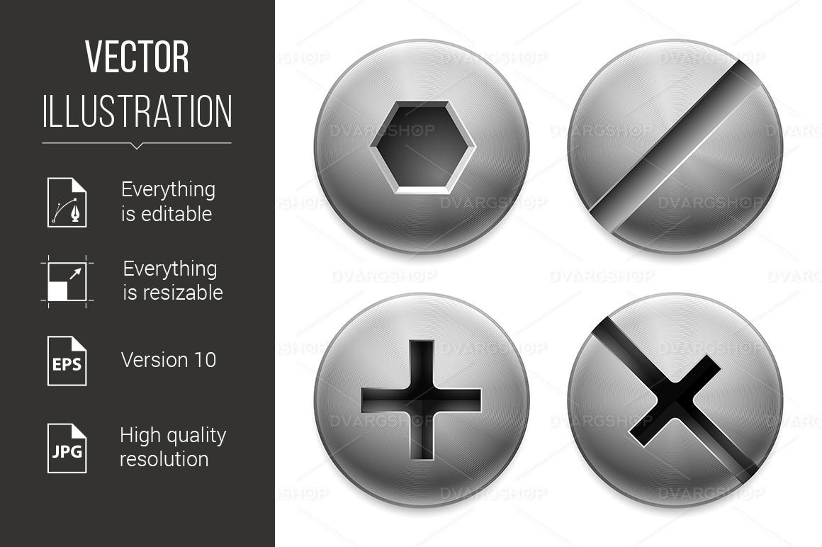 Four Types of Bolts - Vector Image