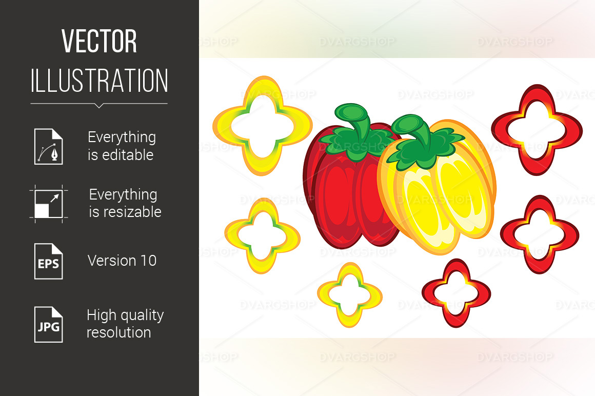Red and Yellow Peppers - Vector Image