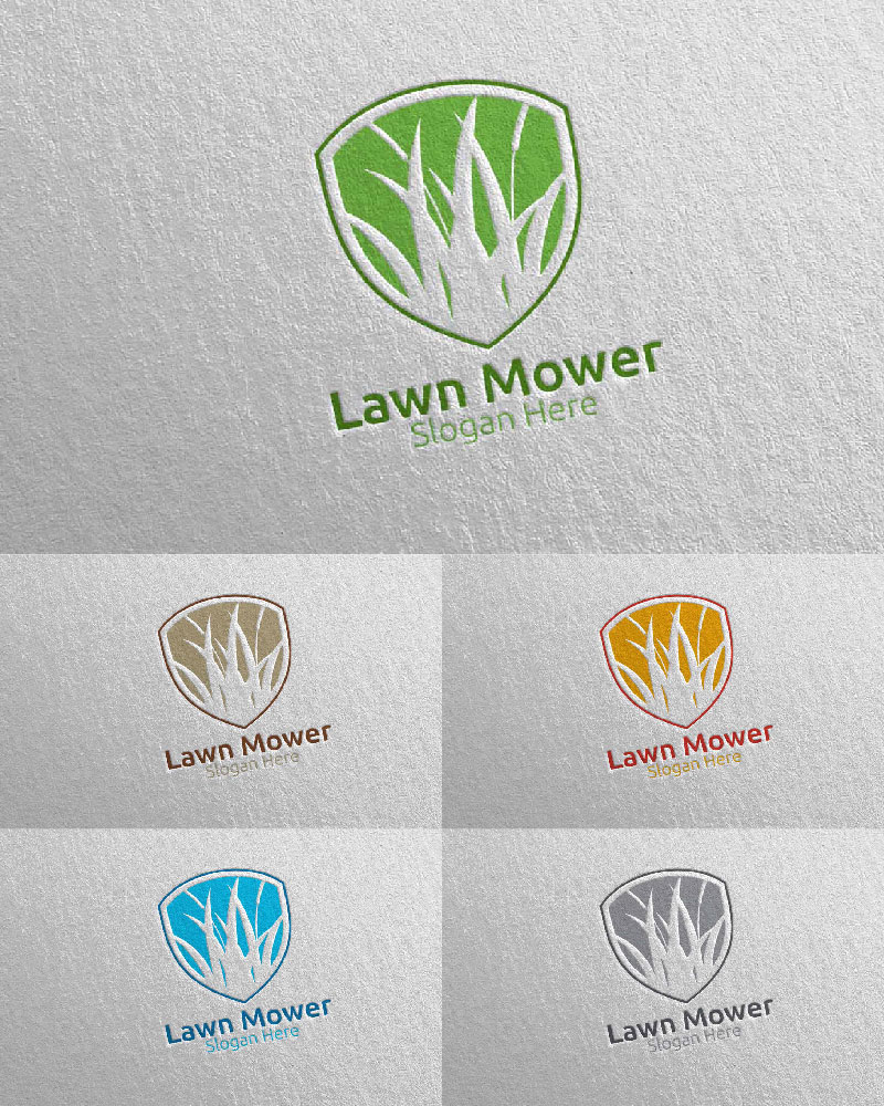 Lawn Mower Gardener Mowing 13 Logo Template