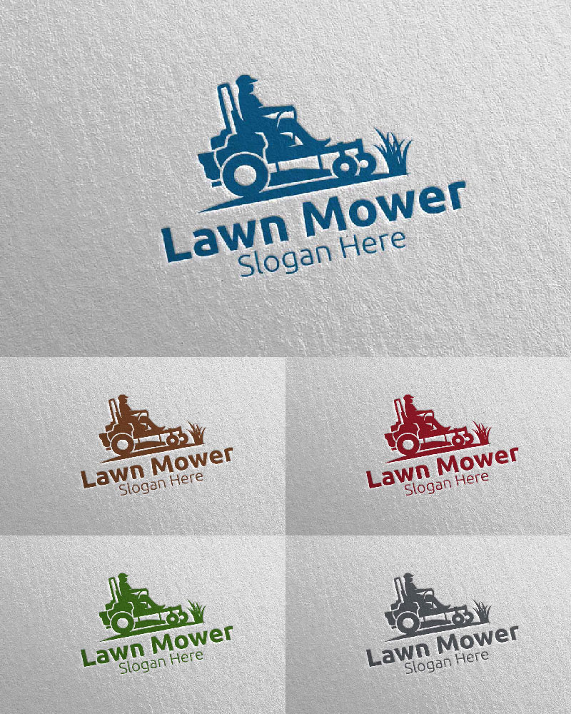 Lawn Mower Gardener Mowing 22 Logo Template