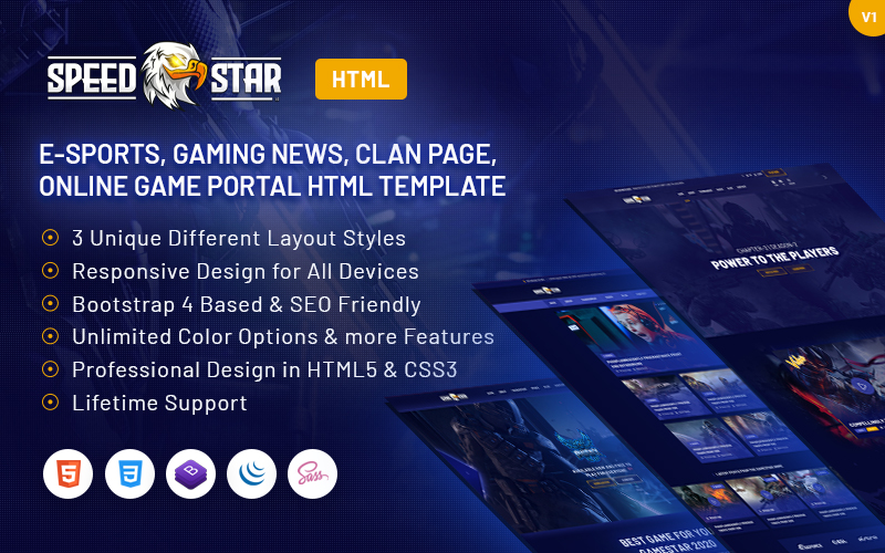 Speedstar - Online Gaming eSports Clan News Portal HTML Template