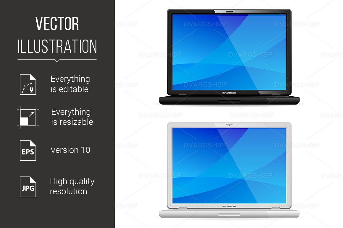 New Black and White Laptop - Vector Image