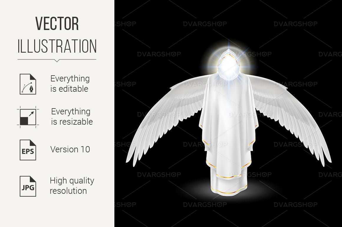 White Angel on Black - Vector Image