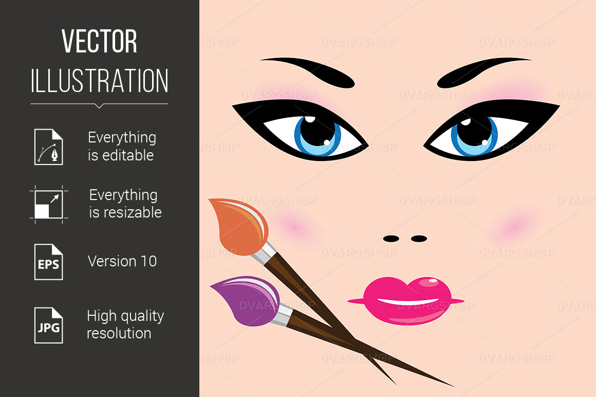 Girl Face and Cosmetic Beautiful Woman Portrait - Vector Image