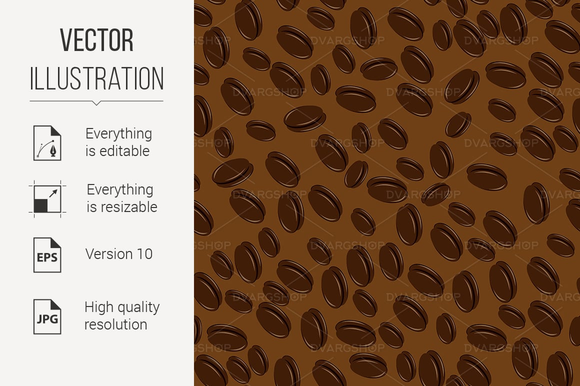 Coffee Beans Seamless Illustration on Brown Background - Vector Image