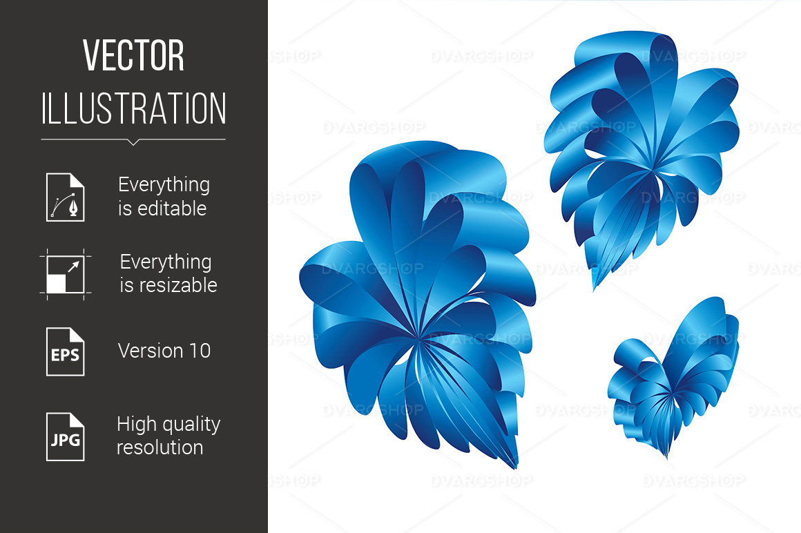 Ribbons Curled Into the Shape of a Blue Hearts - Vector Image