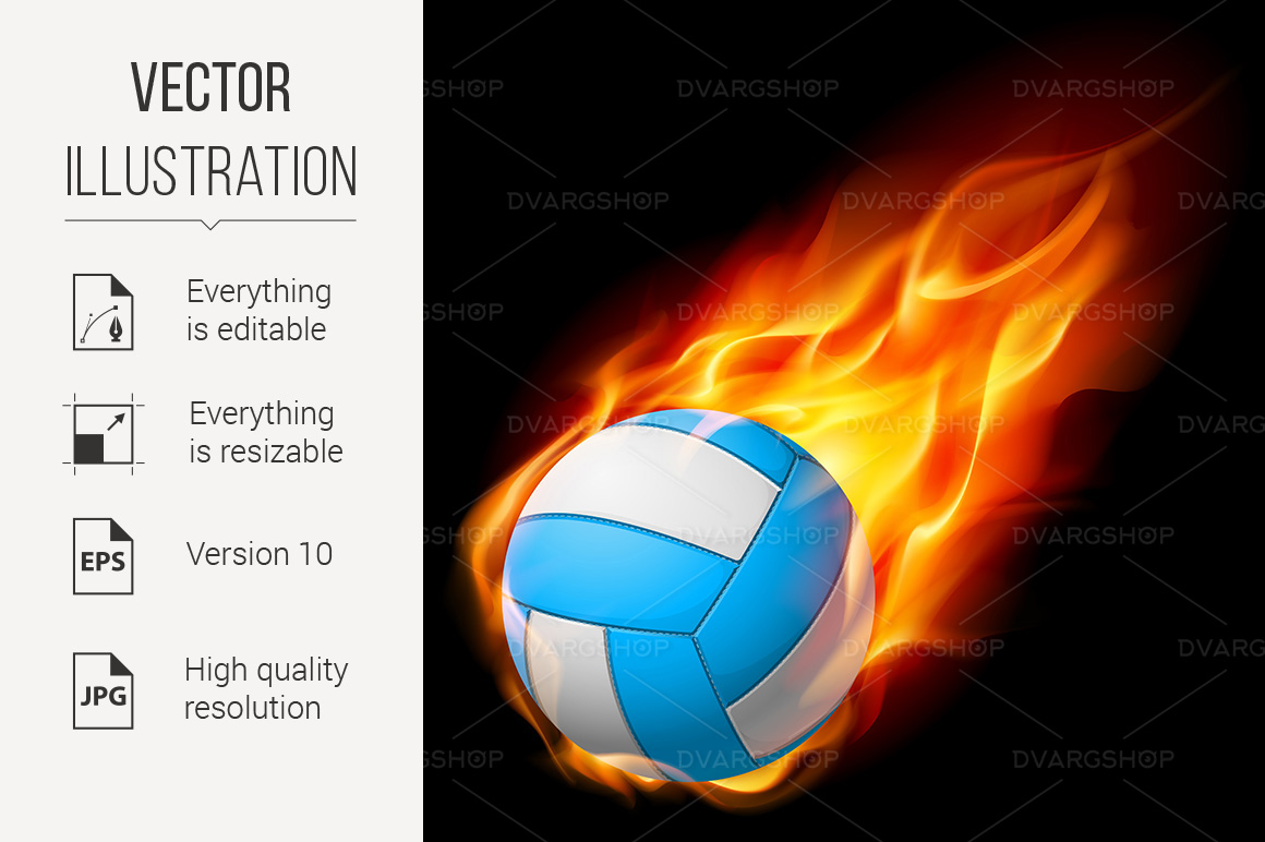 Realistic Fire Volleyball Illustration on White Background - Vector Image