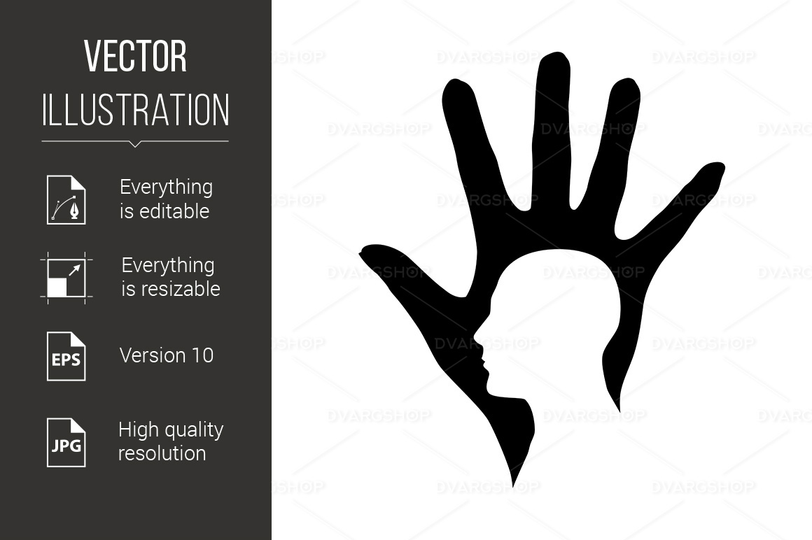 Hand and Head Shape Illustration on White Background - Vector Image