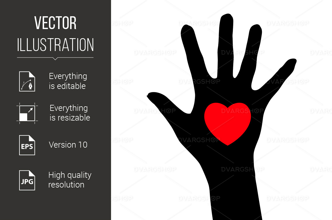 Abstract Black Hand with a Heart - Vector Image