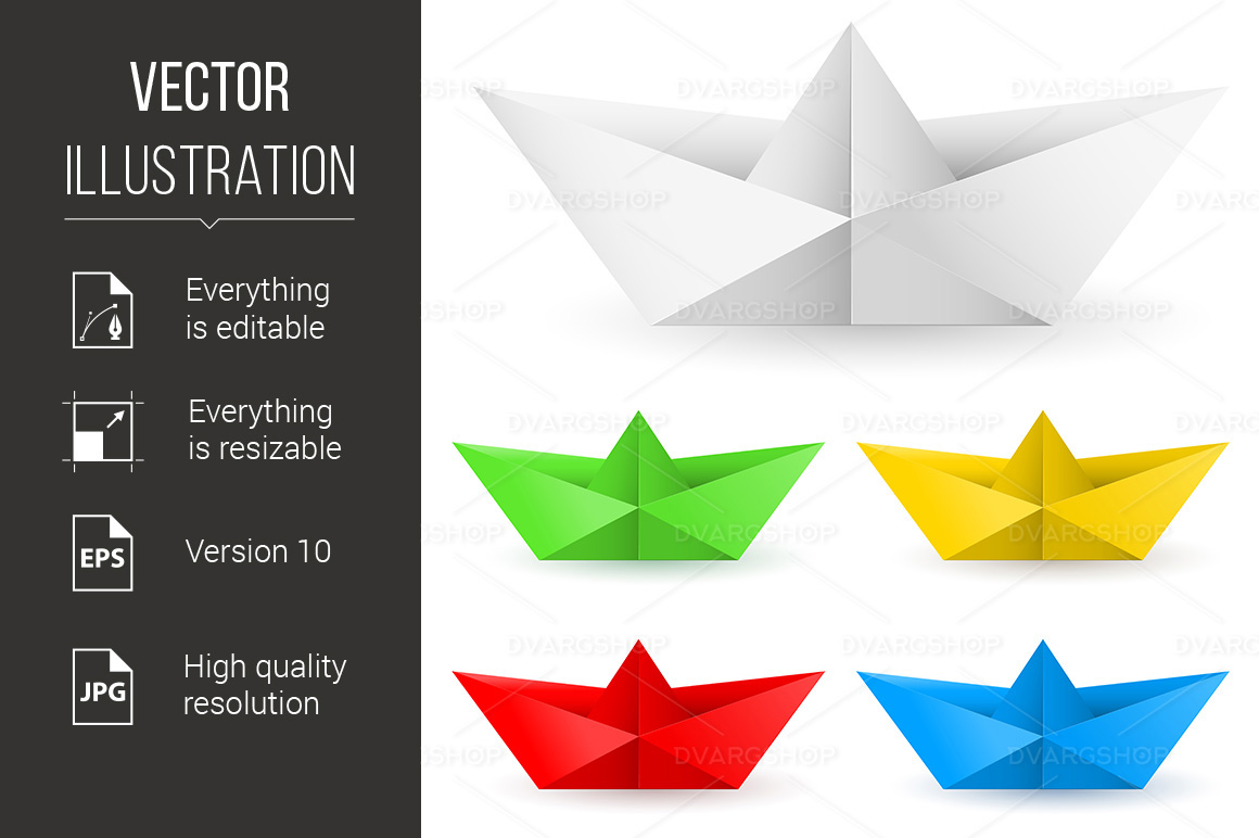 Set of Origami Paper Boats Illustration on White Background - Vector Image