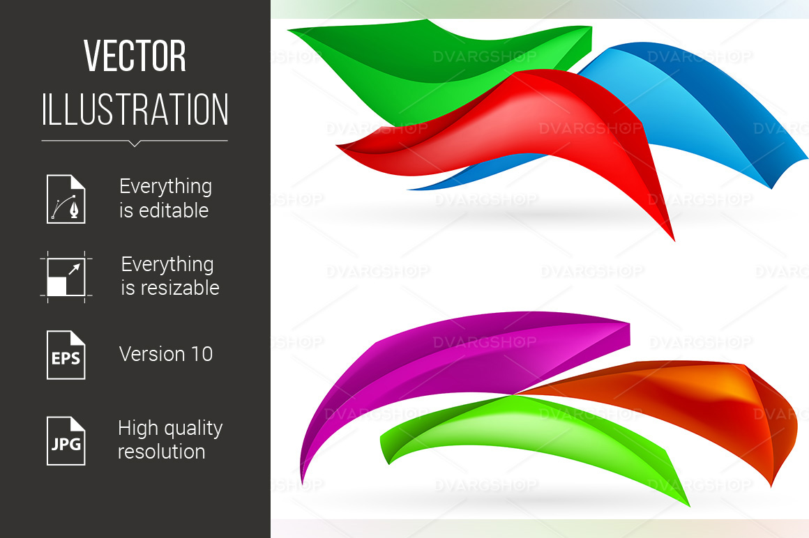 Three Colorful Abstract Forms  Illustration on White Background - Vector Image