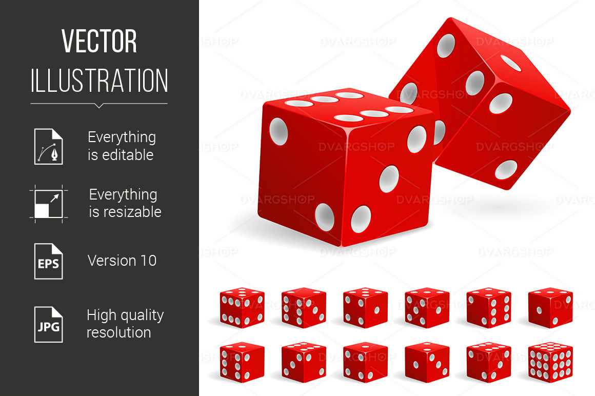 Set Realistic Red Dice - Vector Image