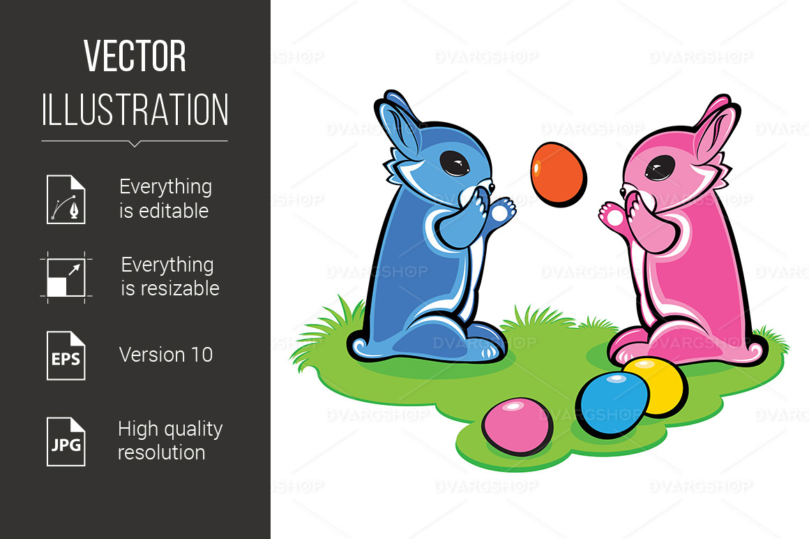 Two Easter Bunnies - Vector Image